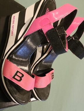 BEBE SPORT Hot Pink/Black/White Platform Sandals Size 8